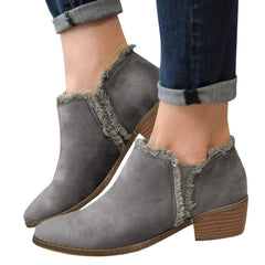 Retro Polished Thick Heel Plus Size Side Zipper Ankle Boots