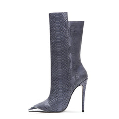Plus Size Pointed Toe Snakeskin Heeled Ankle Boots