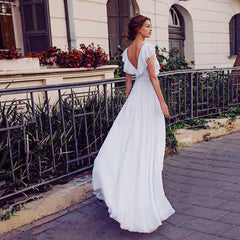 Deep V Neck Bridal Holiday Backless Wedding Dress