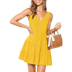 EBay Amazon"s Popular Button Sleeveless A-line Skirt Summer
