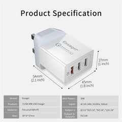Three-Port USB Fast Charge 30WQC30 Mobile Phone Charger
