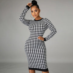 Long-sleeved Round-neck Back Cut-out Dress