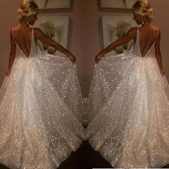 V-neck Pure White Three-layer Wedding Evening Dress